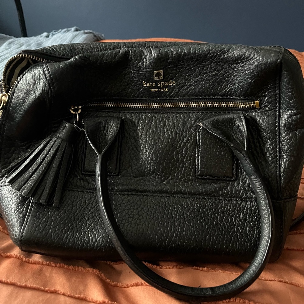 kate spade Black Pebbled Leather Satchel with Tassel